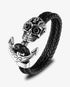 Black Leather Anchor Skull Bracelet